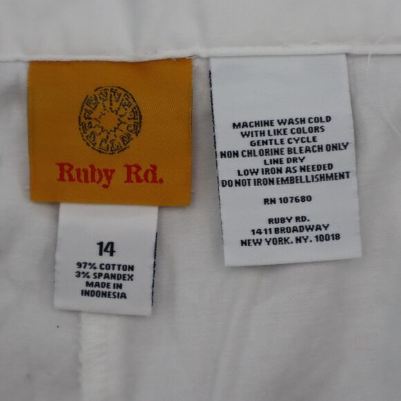 Ruby Rd Pants Womens 14 White Ankle High Rise Elastic Waist Stretch Hook Eye - Picture 2 of 16